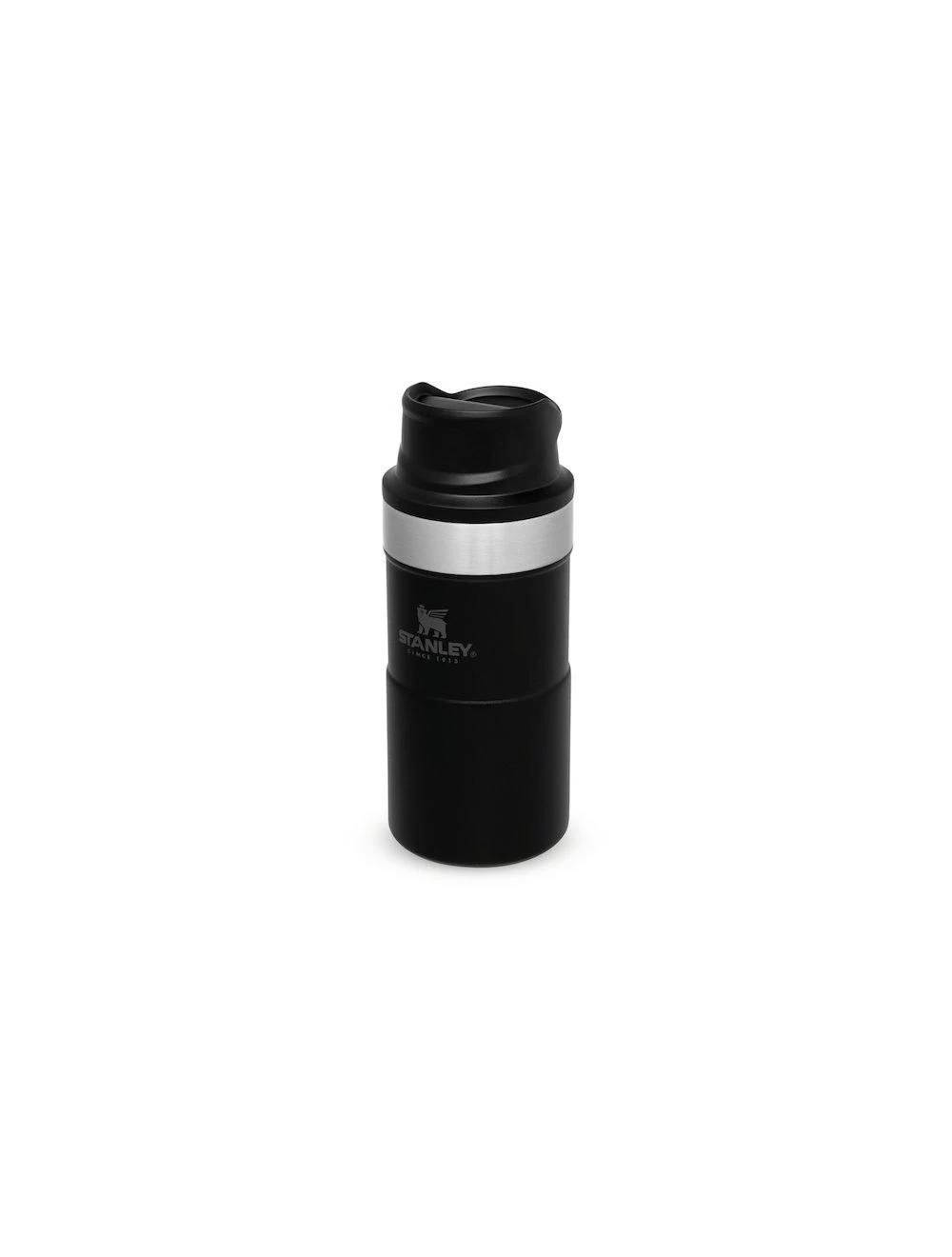 The Trigger-Action Travel Mug 0,25L Matt Black Uit Het Stanley Drinkflessen Assortiment 1 The Trigger-Action Travel Mug 0,25L Matt Black Uit Het Stanley Drinkflessen Assortiment
