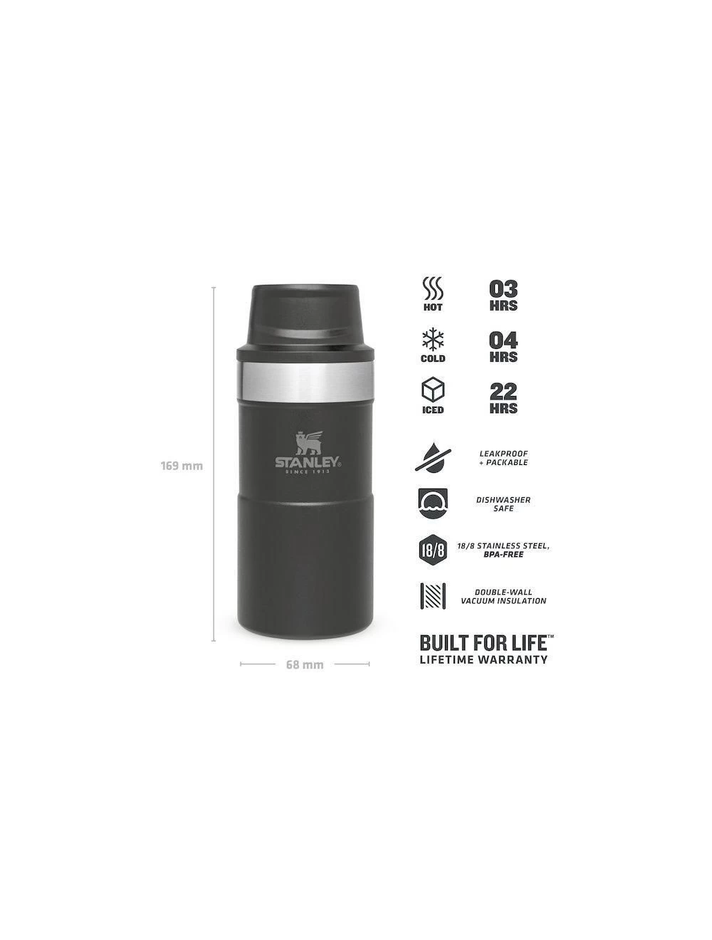 The Trigger-Action Travel Mug 0,25L Matt Black Uit Het Stanley Drinkflessen Assortiment 2 The Trigger-Action Travel Mug 0,25L Matt Black Uit Het Stanley Drinkflessen Assortiment - Afbeelding 2